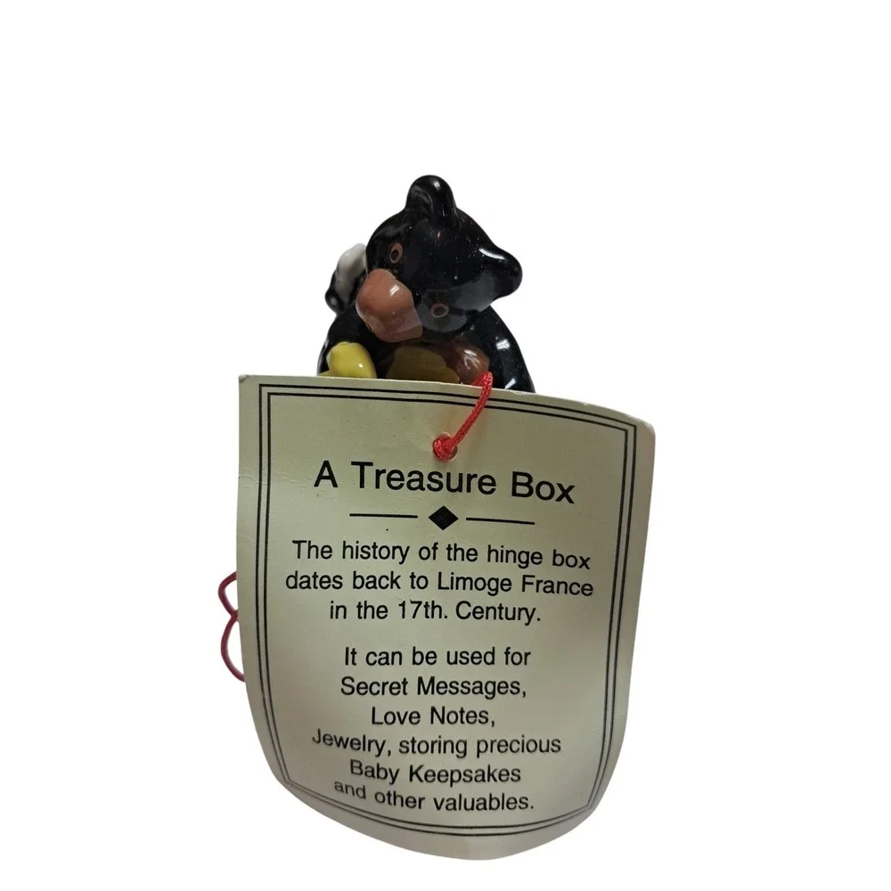 Beehive And Adorable Black Bear With Honey Bee Trinket Box With Open Close Clasp